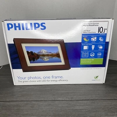 Philips 10.1" LED Walnut Wood Picture Frame Wall Digital Photo Panel SPF3403/G7 - Image 1 of 4