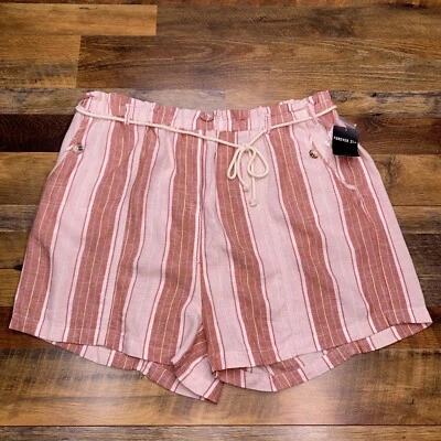 Forever 21 Corto de Lino 3X Rojo Óxido Rayas Tejido con Cinturón Nuevo Foto 1 de 4