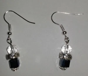 Handmade Glass Cube, Rhinestone, Briolette Silver Plated Fishhook Earrings - Picture 1 of 32