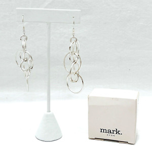 NIB Avon Mark 3" 'What goes around' brushed Silver Tone nested circle earrings