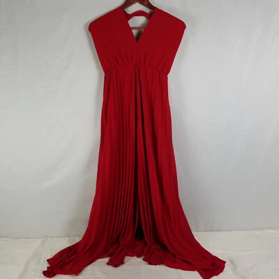 Vestido exuberante para mujer pequeño rojo sin mangas fiesta dividido maxi mameluco halter cuello cremallera Foto 1 de 4