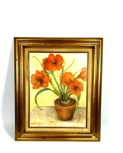 Orange Lilly Flowers Oil On Canvas Painting By: Alma C. Church Framed 21" x 25" - Picture 1 of 17