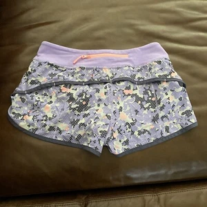 Girls Ivivva by Lululemon Speedy Shorts Purple Pink Camo size 14 Print Run Logo - Picture 1 of 8