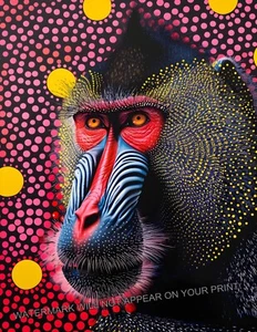 Mandrill Monkey Whimsical Animal Boho Modern Pointillism Dot Art Print 8.5X11 - Picture 1 of 2