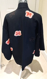 Vintage Japanese Ladies' Black ‘Pink Shibori Blossoms' Kimono Haori Jacket S/M - Picture 1 of 22