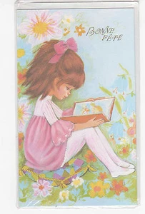 CARTE-BONNE FETE-NEUVE-11,5 cm X 19,5 cm-DECOR-1 PETITE FILLE QUI LIT UN LIVRE - Picture 1 of 1