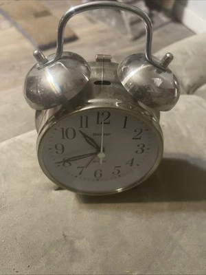 Sharp Twin Bell Alarm Clock Quartz Analog SPC800 Brushed Silver Loud Double Bell - Image 1 of 2