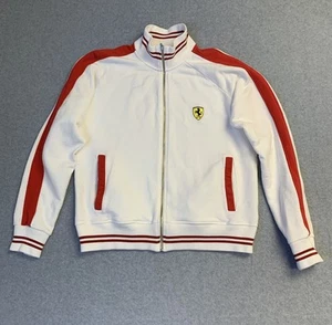 Felpa Ferrari vintage uomo L full zip bianca righe rosse preppy auto da corsa - Foto 1 di 13