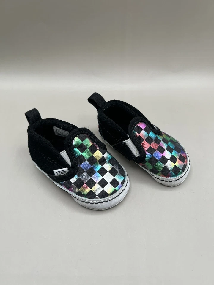 Zapatos Vans Infantil Sin Cordones Cuna Cuadros Iridiscentes Talla 2 Foto 1 de 4