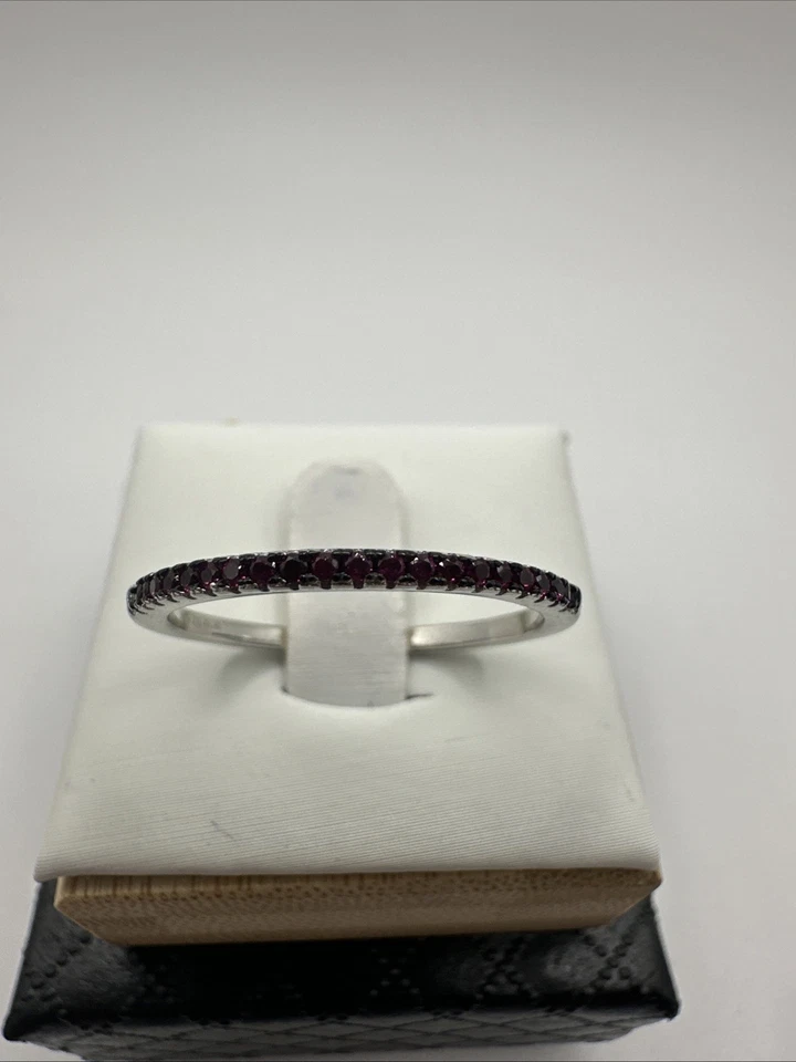 Anillo banda delgada de espinela rosa natural de plata de ley talla 10 Foto 1 de 4