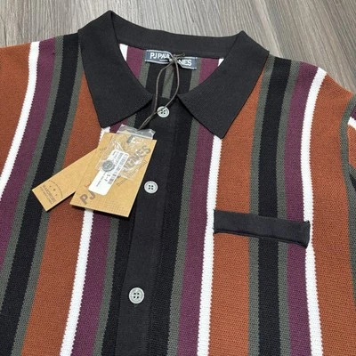 PJ Paul Jones Shirt Men’s Small Multi Color Striped Knit Polo Button Up Retro - Image 1 of 4