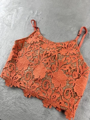 Alice + Olivia укороченный верхний женщин маленький оранжевый цветочный кружева крючком наложение лето - Изображение 1 из 4
