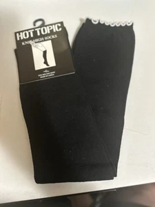 Hot Topic Knee-high Socks Black With White Lettuce Edge One Size Fits Most - Picture 1 of 3