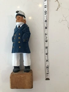 Vintage handgeschnitzte Holz Seekapitän Matrose Maritim Figur 11" blau Mantel Pfeife - Bild 1 von 10