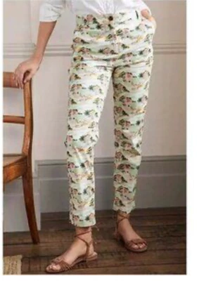 Boden Classic Chino Trouser Womens 6 Petite Paradise Bay Print Ankle Cropped New - Image 1 of 4