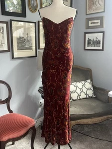 VTG Victoria Royal Sz 4 Red Velvet Beaded Formal Gown Maxi Dress Silk Blend Prom - Picture 1 of 24