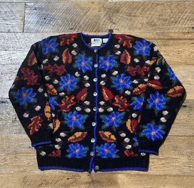 复古 REI 羊毛开衫毛衣多色花卉 Cottagecore 女式中号  — 第 1/4 张图片