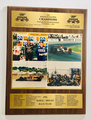 Rare 1992 Rahal - Hogan Race Team Indy Car Bosch Grand Prix Champions Plaque #4 Cover