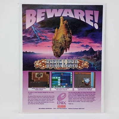 Vintage 1994 BRAIN LORD Super Nintendo SNES  Enix JRPG video game print ad page - Image 1 of 4
