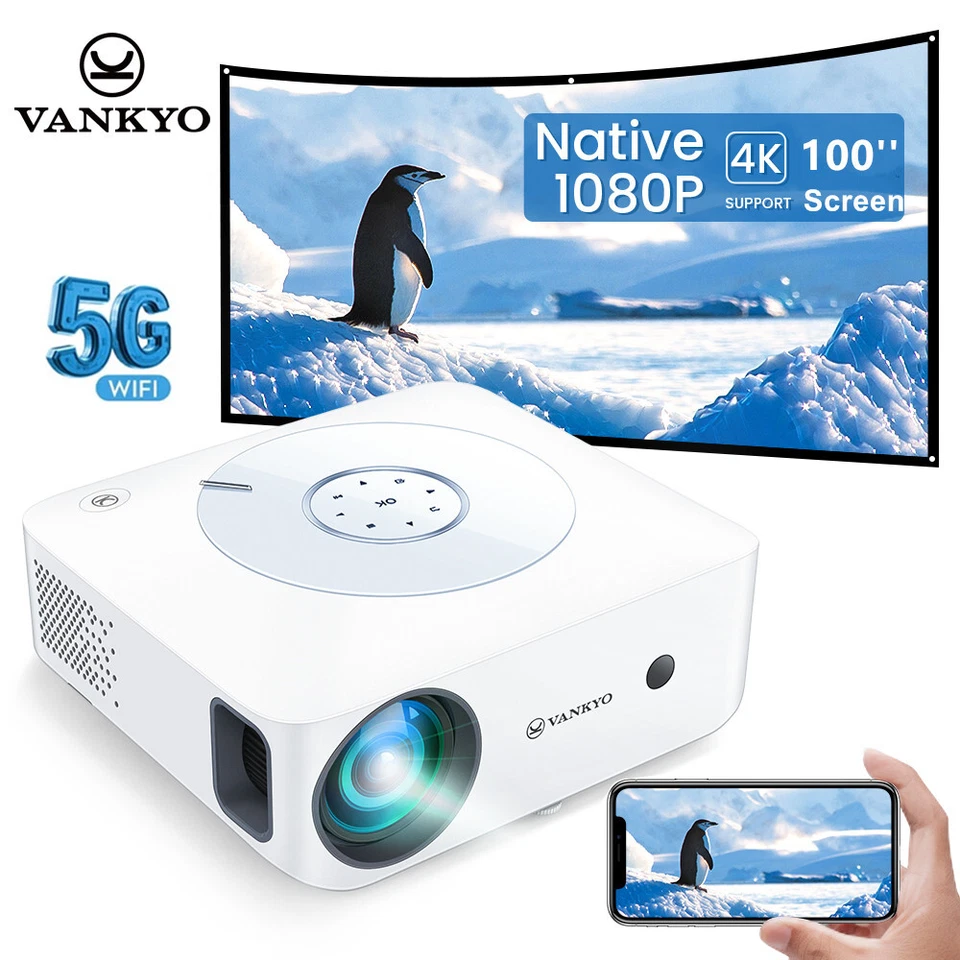 VANKYO HD 1080P WiFi Wireless Home Theater 4k Video LCD Projectors+ 100'' Screen - Image 1 of 4