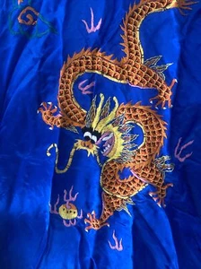 Chinese Silk Robe - Dragon Embroidery - Blue & Orange - Vintage - Men’s Sz L - Picture 1 of 12