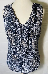212 Collection Women’s L Black/white print ruffle layers short sleeve + Lining - Picture 1 of 4