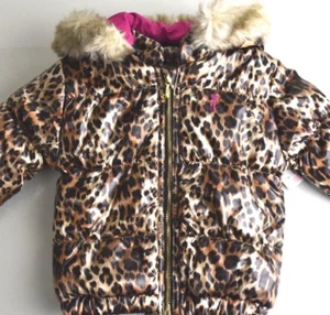 $158 New JUICY COUTURE Kids Girls Jacket Leopard Waterproof PARKA Pink 18 M - Picture 1 of 17