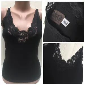 Dolce Gabbana Black Wool Blend Knitted Strap Top with Lace Front Detail size 40 - Picture 1 of 21