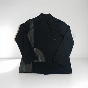 Clorinda Made in Italy Wool Blend Sweater Cardigan Black Sz S Leather Ornament - Picture 1 of 5