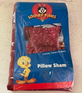 Vintage Looney Tunes Red Pillow Sham Case Warner Brothers Tweety & Friends 2000 - Picture 1 of 7