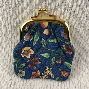 Vera Bradley Blue Animal Kingdom Kisslock Coin Purse Floral Zebra Retired Rare - Picture 1 of 19