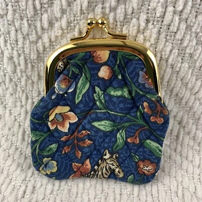 Vera Bradley Blue Animal Kingdom Kisslock Coin Purse Floral Zebra Retired Rare - Image 1 of 4