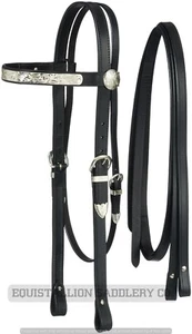 Horse Black Leather Western Bridle with Silver Accents headstall Equistallion - Picture 1 of 1