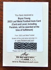 BRYCE YOUNG 2023 LEAF METAL AUTO RC❗️REDEMPTION CARD🔆-CAROLINA QB STAR 1/1 ?🏈