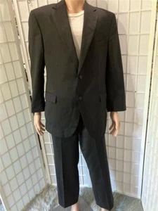 Men's Jack Victor 42R X 36R Black Brown Pinstripe 100% Wool Business Pant Suit - Picture 1 of 8
