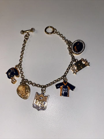Danbury Mint Gold Tone Denver Broncos NFL Football Crystal Charm Bracelet 7” Cover