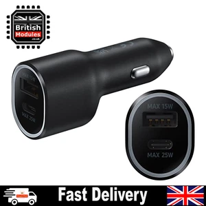 Super Fast 40W (25W & 15W) Dual Car Charger for Samsung 2 Port USB-C & USB-A - Picture 1 of 7