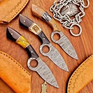 LOT OF 3 PCS CUSTOM Handmade DAMASCUS steel Skinner knives Hunting Knives 467 - Picture 1 of 9
