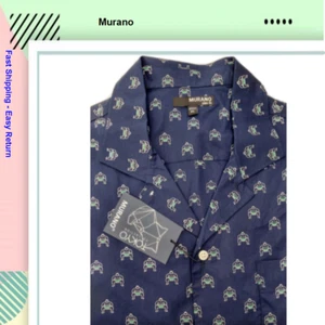 Murano Men's Slim Fit Short Sleeve Shirt Cotton DK Navy, XL - Picture 1 of 2