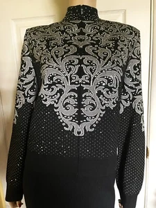 Excellent St John 2-PC Eve Jacket 7 Cami with Rhinestones & Paillettes sz 14 ~ L - Picture 1 of 13