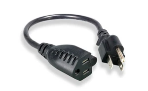 Heavy-Duty Power Cord Extension NEMA5-15-P/5-15R SJT 16AWG 13A 125V 3FT Black - Picture 1 of 1