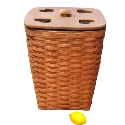 Vintage Longaberger 1990 Tall Hamper Laundry Basket Vented Heart Cutout Lid 18"T Cover