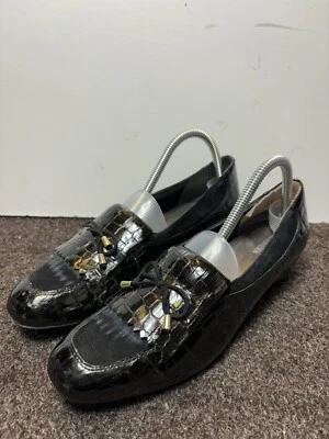 Ros Hommerson Black Croc Embossed LeatherKiltie Fringe Loafers Womens Size 9 - Image 1 of 4