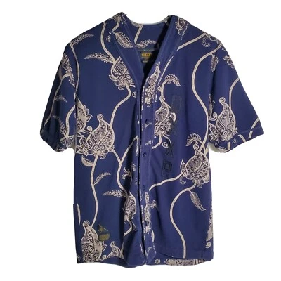 10 Deep Floral Baseball Style Blue Button up Shirt Men’s Women’s Unisex DXXP  - Image 1 of 4