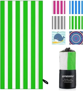 NEW Green Stripe Microfiber Beach Towel Oversized Absorbent Quick Dry 30x60 inch - Picture 1 of 6