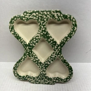 ROSEVILLE Friendship POTTERY Muffin Pan Mold HEART Diamond Green Sponge Ohio USA - Picture 1 of 10