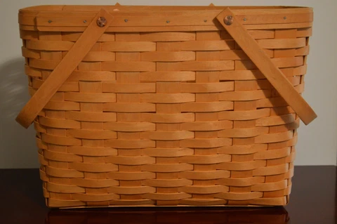 2001 Longaberger Basket Light Wood Handwoven Magazine With Two Handles Cover