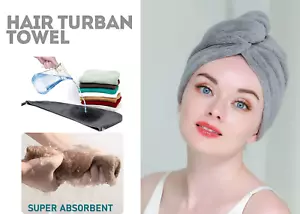 HAIR TURBAN TOWEL | MICROFIBRE HEAD WRAP | QUICK DRY DRYING BATH SHOWER HAT CAP - Picture 1 of 14