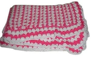 Hand Made Crochet Soft Acrylic Blanket/Throw #3644 Pink/White 36x44 NEW - Picture 1 of 1
