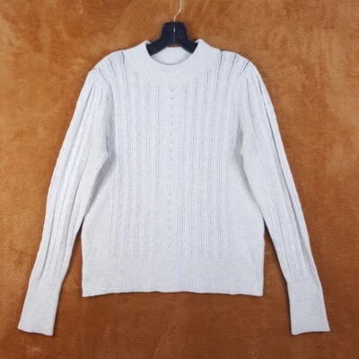 Suéter para mujer LUCKY BRAND gris medio suéter cuello falso tejido con cable elástico Foto 1 de 4